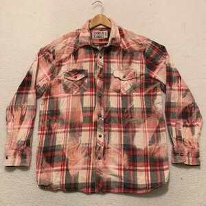 Franklin Flannels Upcycled Flannel Shirt Mens L Bleached Plaid Western Snap